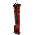 A photo of a grandmother clock with a dark wood body